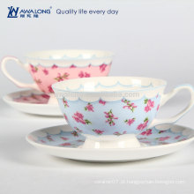 Pintura floral azul e cor-de-rosa Flor quente da venda Formou o copo de chá, copo de café feito na osso China